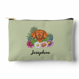 Hungarian Vizsla With Colorful Flowers And Name Accessory Pouch