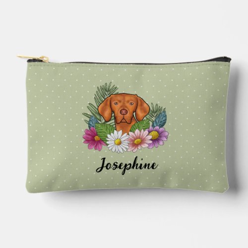 Hungarian Vizsla With Colorful Flowers And Name Accessory Pouch