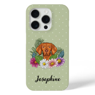 Hungarian Vizsla With Colorful Flowers And Name iPhone 15 Pro Case