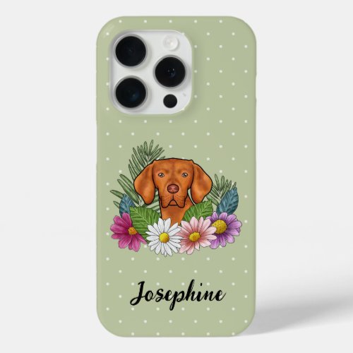 Hungarian Vizsla With Colorful Flowers And Name iPhone 15 Pro Case