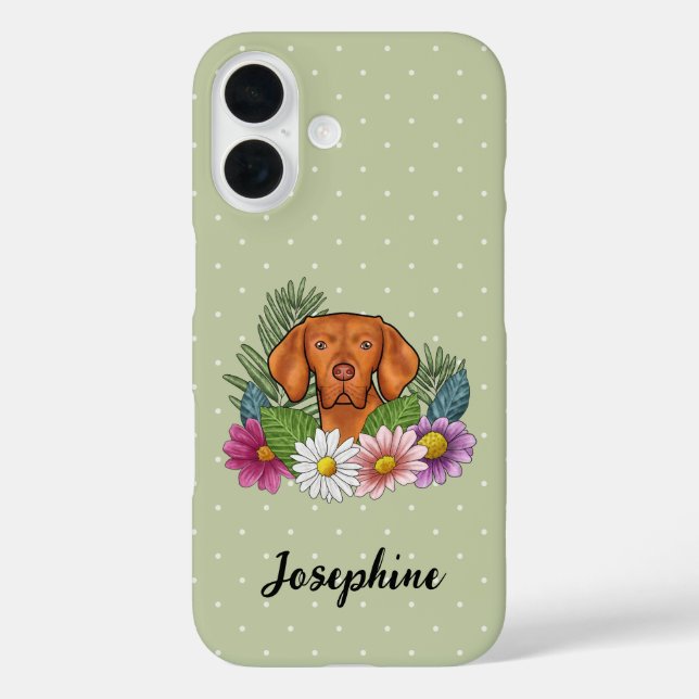 Hungarian Vizsla With Colorful Flowers And Name Case-Mate iPhone Case (Back)
