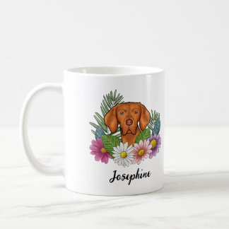 Hungarian Vizsla With Colorful Flowers And Name Coffee Mug