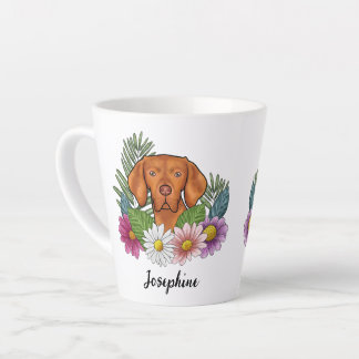 Hungarian Vizsla With Colorful Flowers And Name Latte Mug