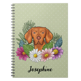 Hungarian Vizsla With Colorful Flowers And Name Notebook