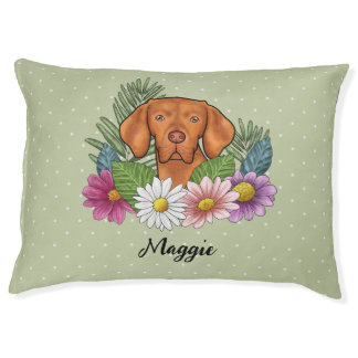 Hungarian Vizsla With Colorful Flowers And Name Pet Bed