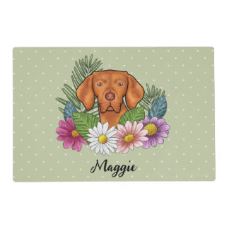 Hungarian Vizsla With Colorful Flowers And Name Placemat