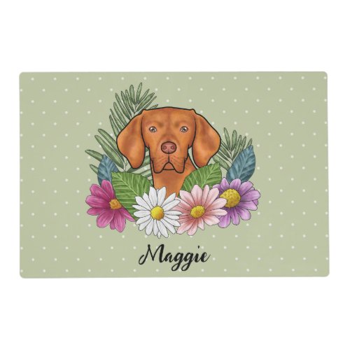 Hungarian Vizsla With Colorful Flowers And Name Placemat