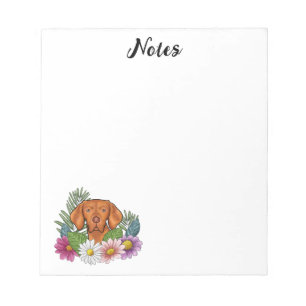 Hungarian Vizsla With Colorful Flowers And Text Notepad