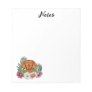 Hungarian Vizsla With Colorful Flowers And Text Notepad