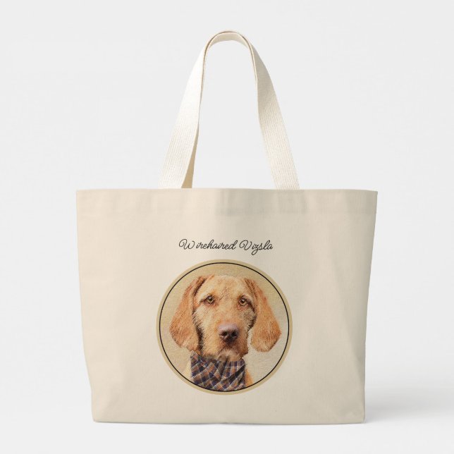 Hungarian Wirehaired Vizsla Painting Cute Dog Art Large Tote Bag (Back)