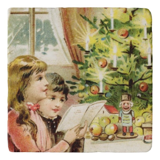 Hungarian Xmas 1902 Holiday Card Trivet (Front)