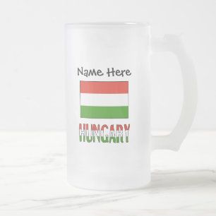 Hungary and Hungarian Flag Personalized  Frosted Glass Beer Mug