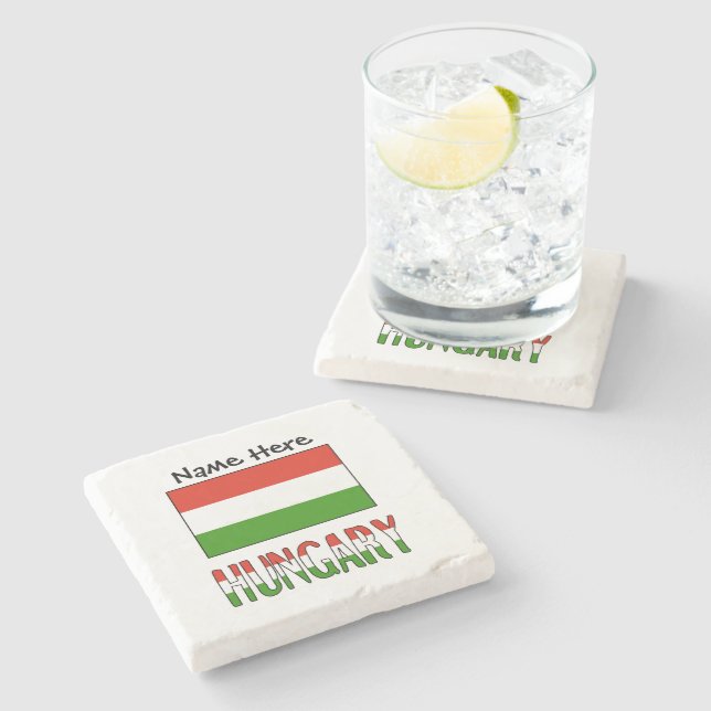 Hungary and Hungarian Flag Personalized  Stone Coaster (Side)