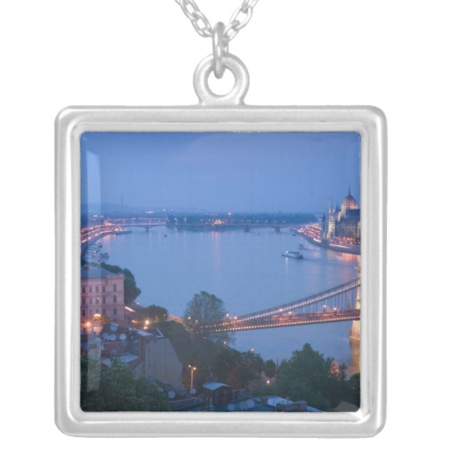 HUNGARY, Budapest: Szechenyi (Chain) Bridge, 2 Silver Plated Necklace (Front)