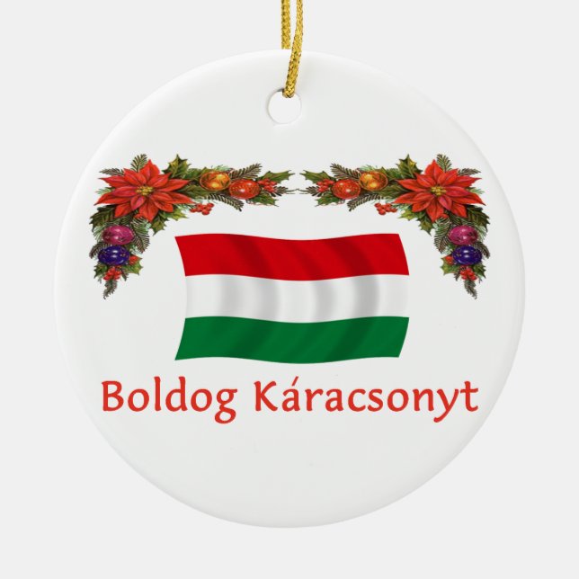 Hungary Christmas Ceramic Ornament (Front)