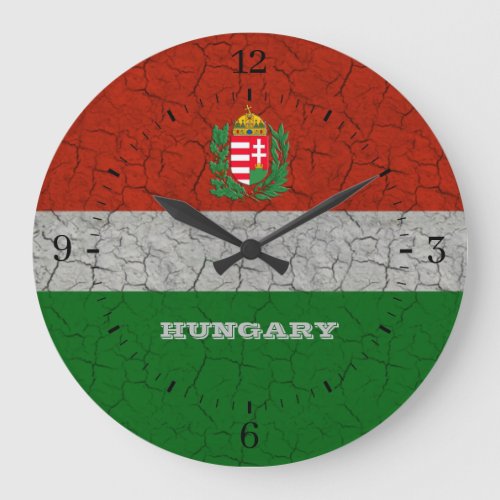 Hungary Coat of Arms Cracked Grunge Gifts Large Clock