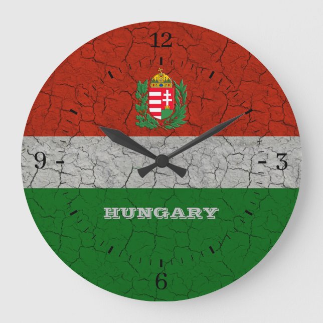 Hungary Coat of Arms Cracked Grunge Gifts Large Clock (Front)