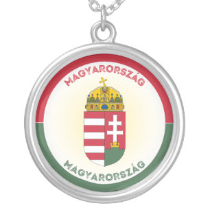 Hungary Coat of Arms Patriotic Round Shape Silver Plated Necklace