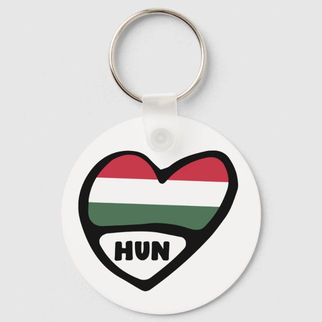Hungary Country Code Flag Heart Keyring, HUN Keychain (Front)