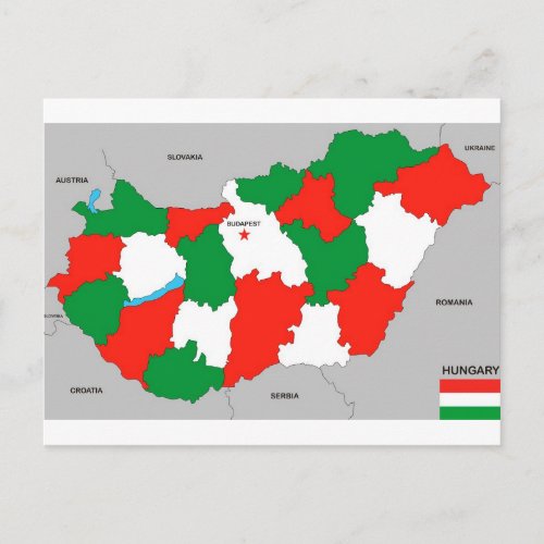 hungary country political map flag postcard
