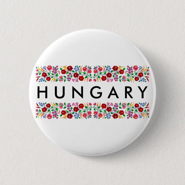 hungary country symbol name text folk motif tradit pinback button (Front)