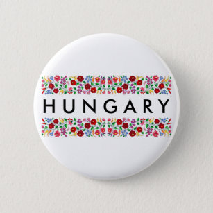 hungary country symbol name text folk motif tradit pinback button