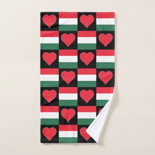 Hungary Flag and Heart Pattern Fun Hungarian Pride Hand Towel