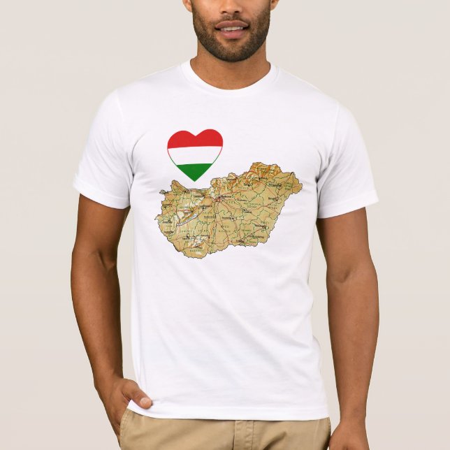 Hungary Flag Heart and Map T-Shirt (Front)