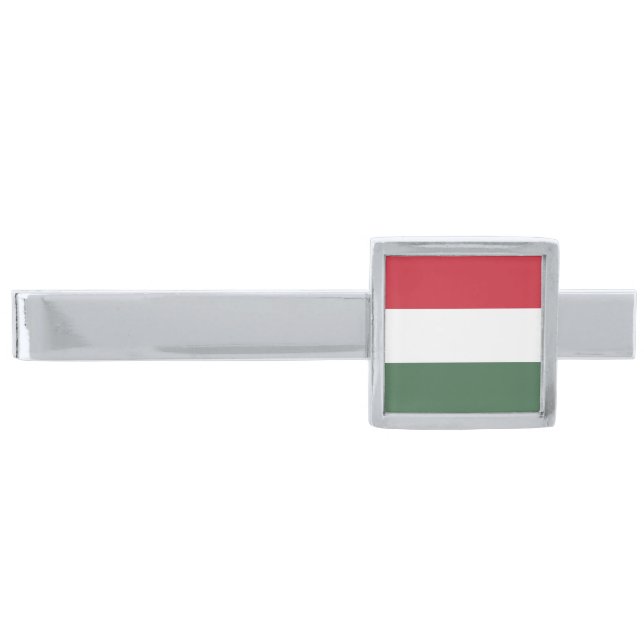 Hungary Flag Silver Finish Tie Bar (Front)