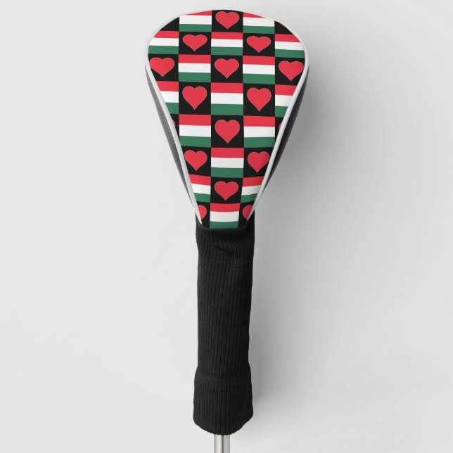 Hungary Golf Love Heart Pattern Hungarian Pride Golf Head Cover (Front)