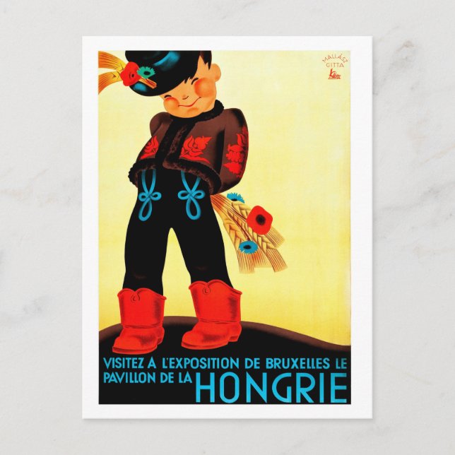 Hungary, hungarian boy in folk costume, vintage postcard (Front)