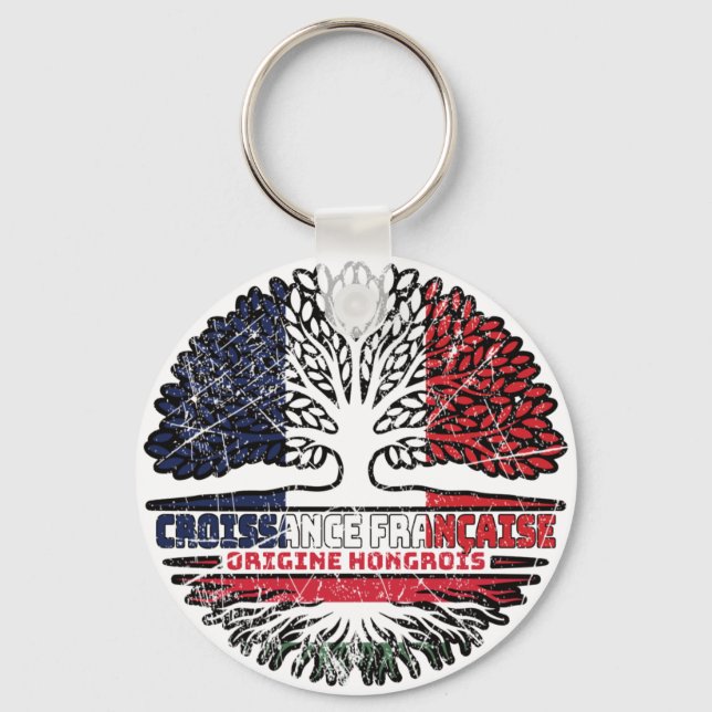 Hungary Hungarian French France Tree Roots Flag Keychain (Front)
