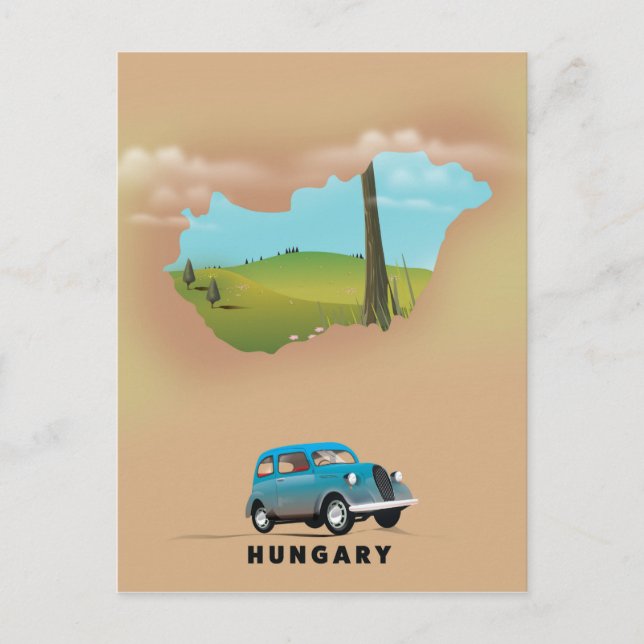 Hungary Illustrated map travel poster Postcard (Front)