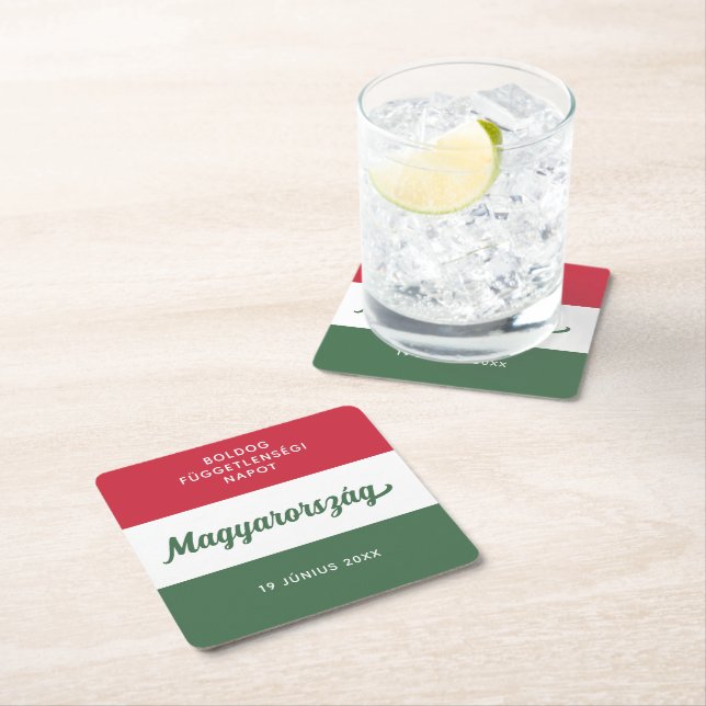Hungary Independence Day National Flag Square Paper Coaster (Insitu)
