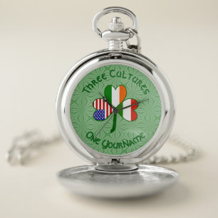 Hungary Ireland USA Shamrock Flag Personalized Pocket Watch