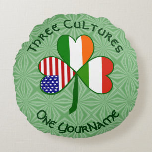 Hungary Ireland USA Shamrock Flag Personalized  Round Pillow