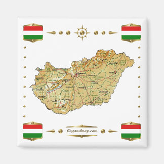 Hungary Map + Flags Magnet