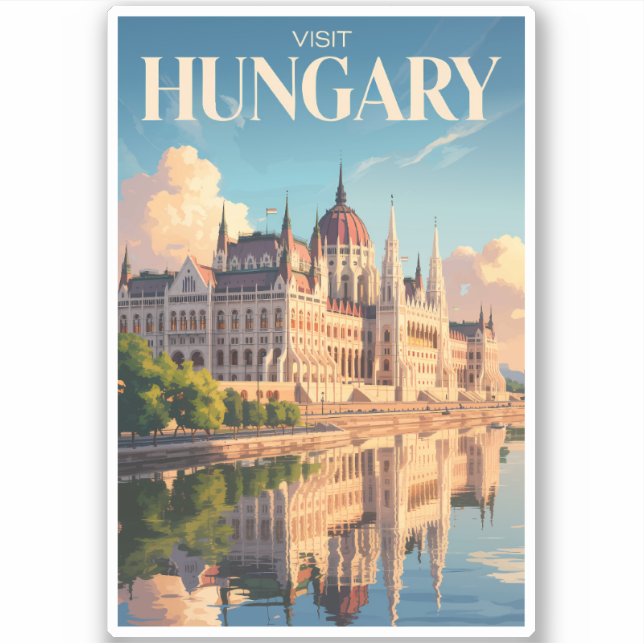Hungary Parliament Illustration Travel Art Vintage Sticker (Front)