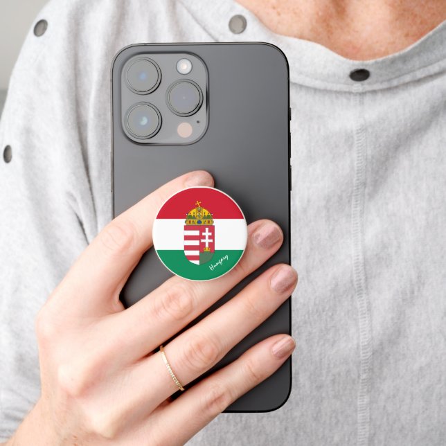 Hungary phone grip, patriotic Hungarian Flag PopSocket (Hand)