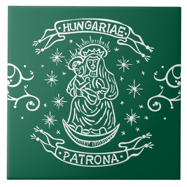 hungary religious motif medieval virgin mary jesus ceramic tile (Front)