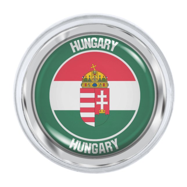 Hungary Round Emblem Silver Finish Lapel Pin (Front)
