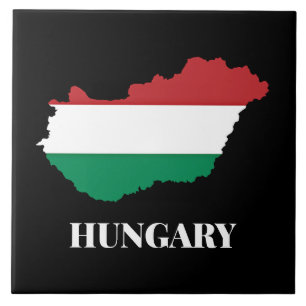 Hungary, silhouette and flag, ceramic tile