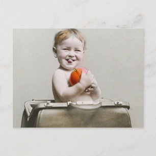 Hungry Baby Cute Little Peach in Handbag Vintage Postcard