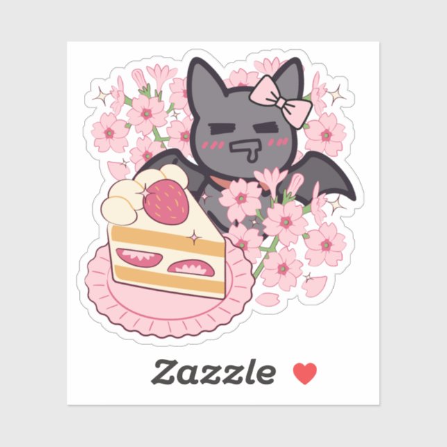 Hungry Bat and Strawberry Cake Sticker (Sheet)