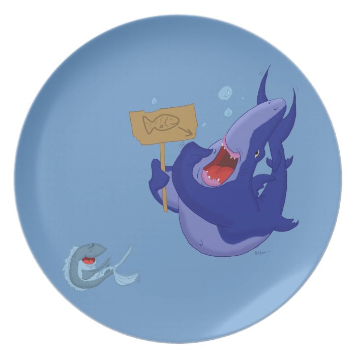 Hungry Blue Cartoon Shark Dinner Plate