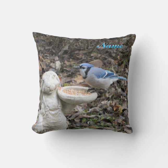 Hungry Blue Jay  Your Name Throw Pillow (Front)