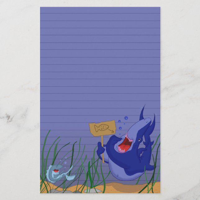 Hungry Blue Shark and Fish Stationery (Ruled) (Front)