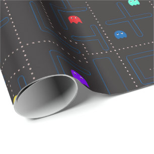 hungry cartoon monsters arcade 80s game wrapping paper