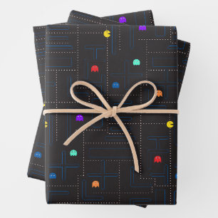 hungry cartoon monsters arcade 80s game wrapping paper sheets