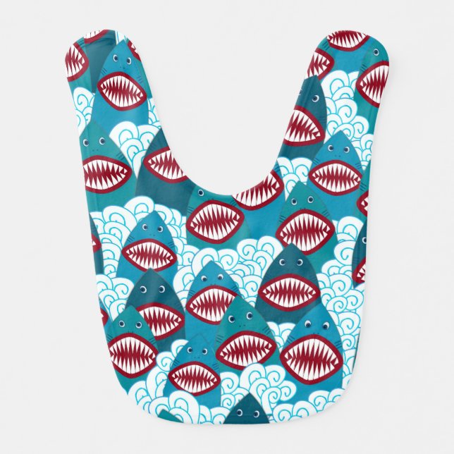 Hungry Cartoon Sharks Bib (Front)